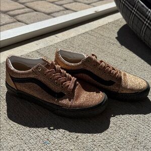 Vans sparkling Rose Gold and Black kids size 3